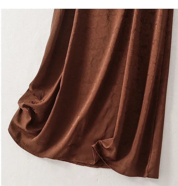 New Arrival Export Quality Genuine Silk Vinegar Satin Round Neck Rose Dress Innertank Skirt Women's Long Dress