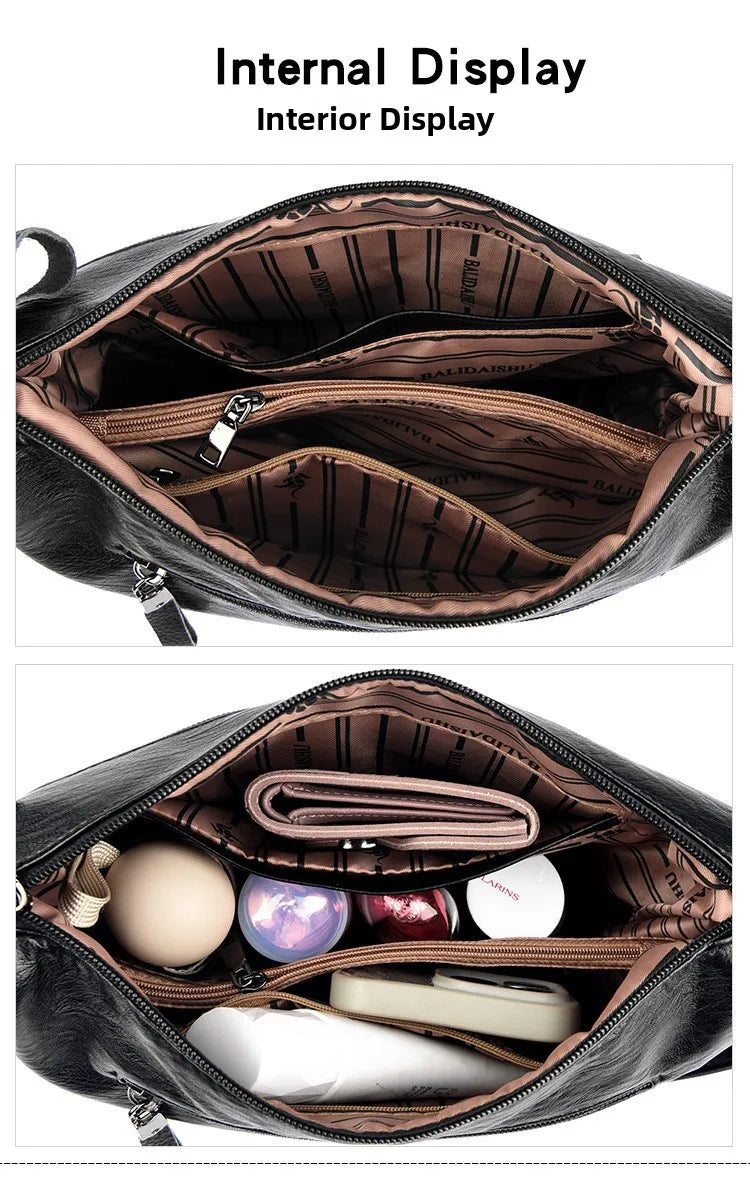 Trendy Women's Soft Leather Shoulder Bag Large Capacity Diagonal Crossbody Bag Street Style Matron Bag Fashionable All-Match