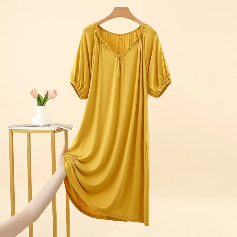 Summer New Modal Sleeveless V-neck Long Dress Women's Thin Loose plus Size Home Dress Fresh Sweet Style Outdoor Scene
