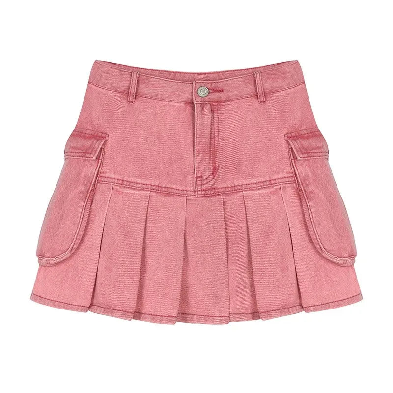 Harajuku Kawaii Plaid Mini Skirt pink Women Lolita Cosplay High Waist Heart Cute Pink A Line Pleated Tennis Short Skirts e girl