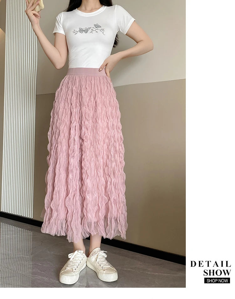 Elegant Pleated Midi Skirt, High Waist A-Line Flowy Maxi Skirts for Women, Soft Draping Skirt, Fairy Skirt for Spring Summer
