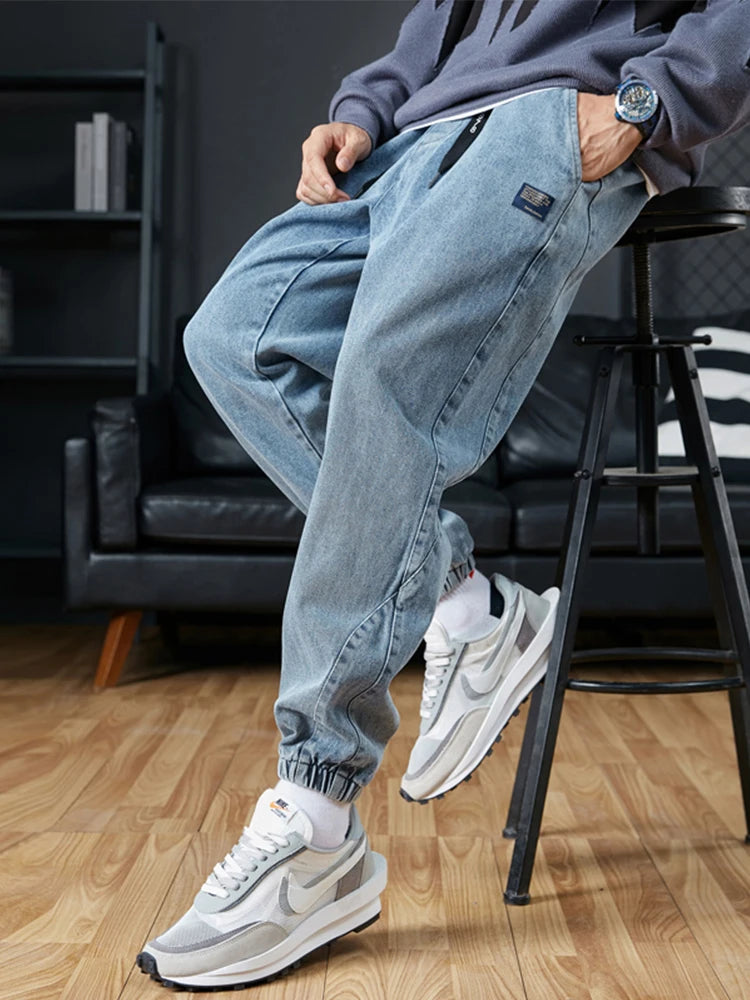 Big Size Men'S Jogger Jeans 6Xl 7Xl 8Xl Streetwear Black Blue Casual Denim Cargo Pants Stretch Cotton Taper Jeans Baggy Trousers