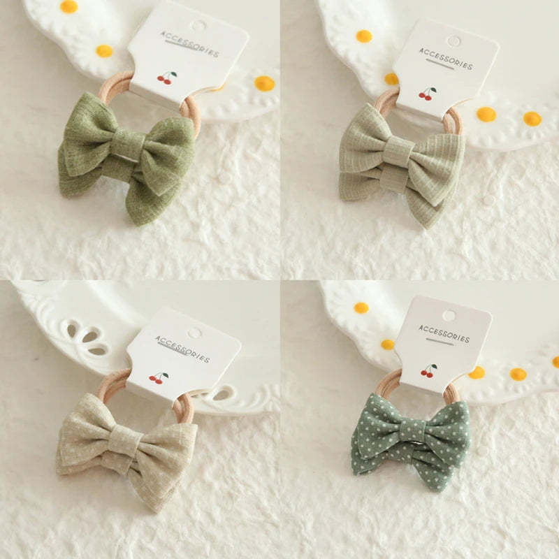AITOUSHI Girls' Elastic Hair Bow Ties - Cotton Printed Hair Rope