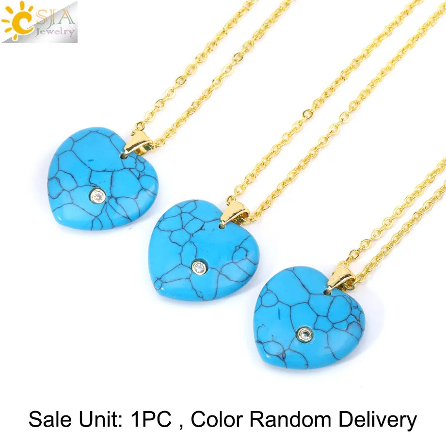 Csja Stainless Steel Heart Pendant Necklace With Natural Stone Amethyst Rose Quartz Crystal For Women DIY Jewelry Makers