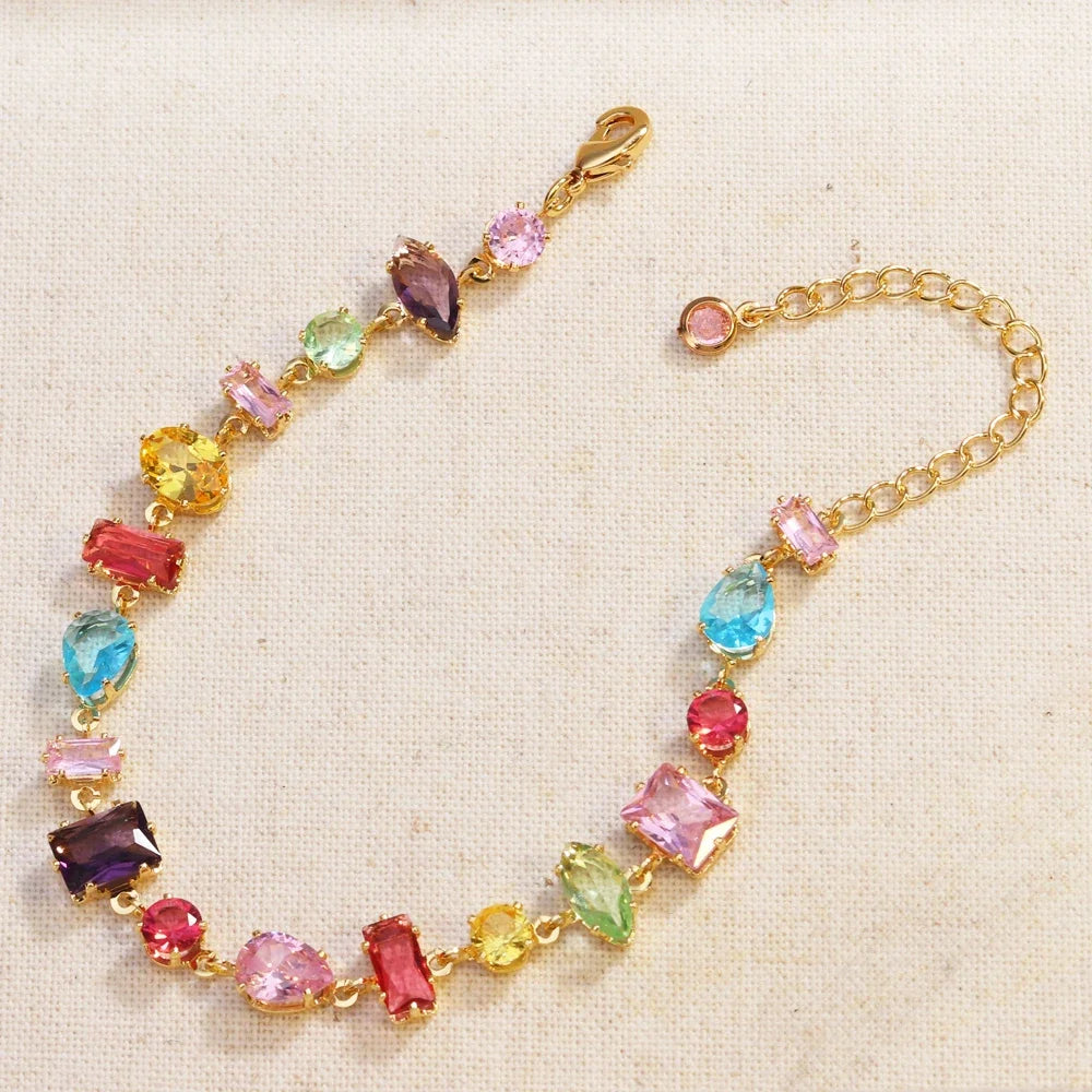 Brand 18K Gold Plated Colorful Crystal Zircon Necklace For Women Luxury Jewelry Accessories