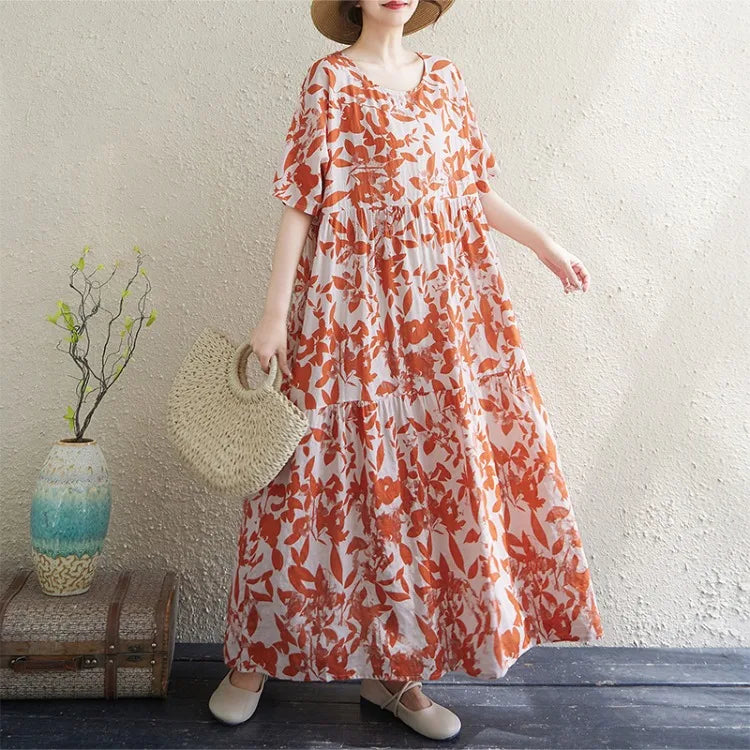 THHONE Vestido Feminino Summer Dresses for Women 2025 Bohemian Holiday Floral O Neck Short Sleeve Casual Print Women's Clothes