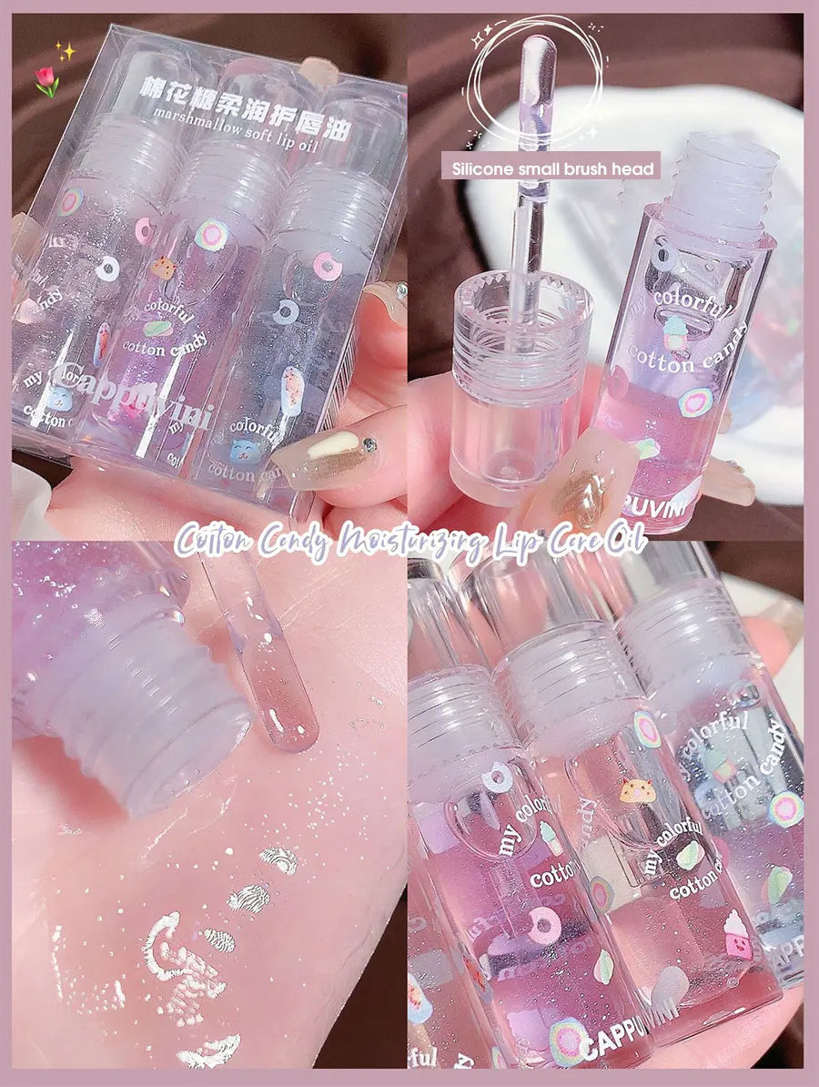 Cotton candy Lip Oil Lip Gloss Moisturizes hydrating water mirror fine shimmering transparent glass toot lips