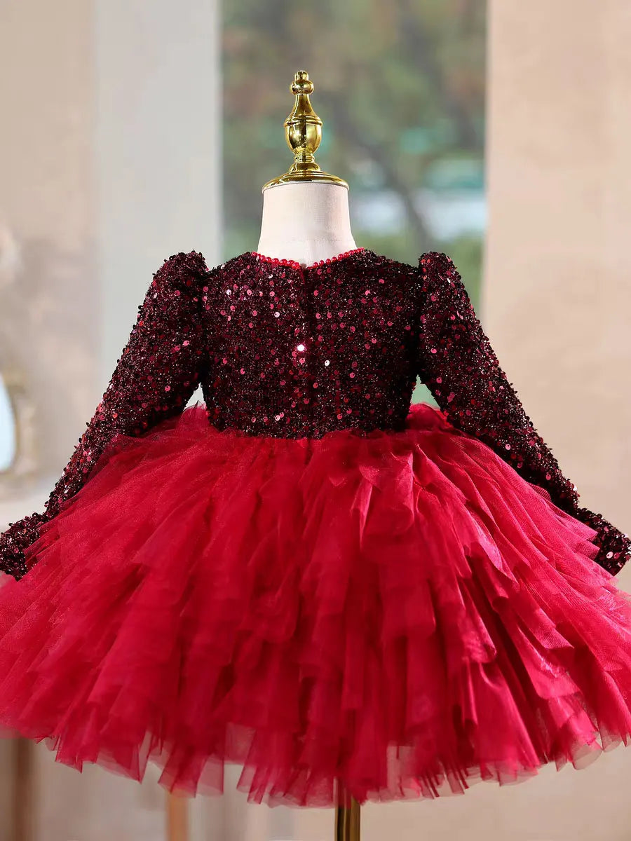 Dreamy Vow D204 Christmas Flower Girl Dress Knee Length Long Sleeve Princess Kids Wedding Birthday Festival Party Pageant Gown