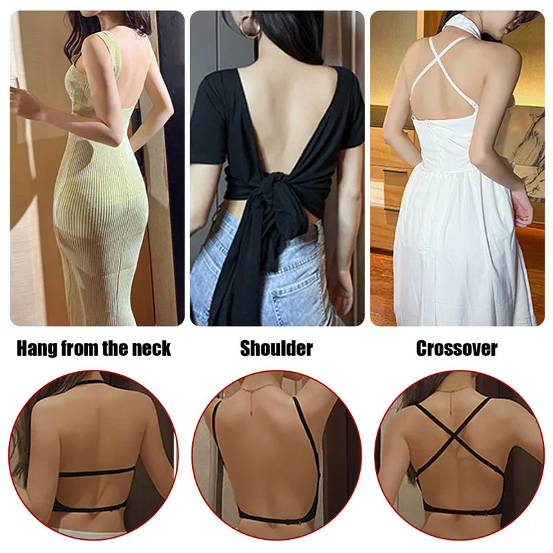 Women'S Invisible Bra Deep U Plunge Bras Backless Top For Dresses Sexy Lingerie With Transparent Strap Push Up Strapless Underwea