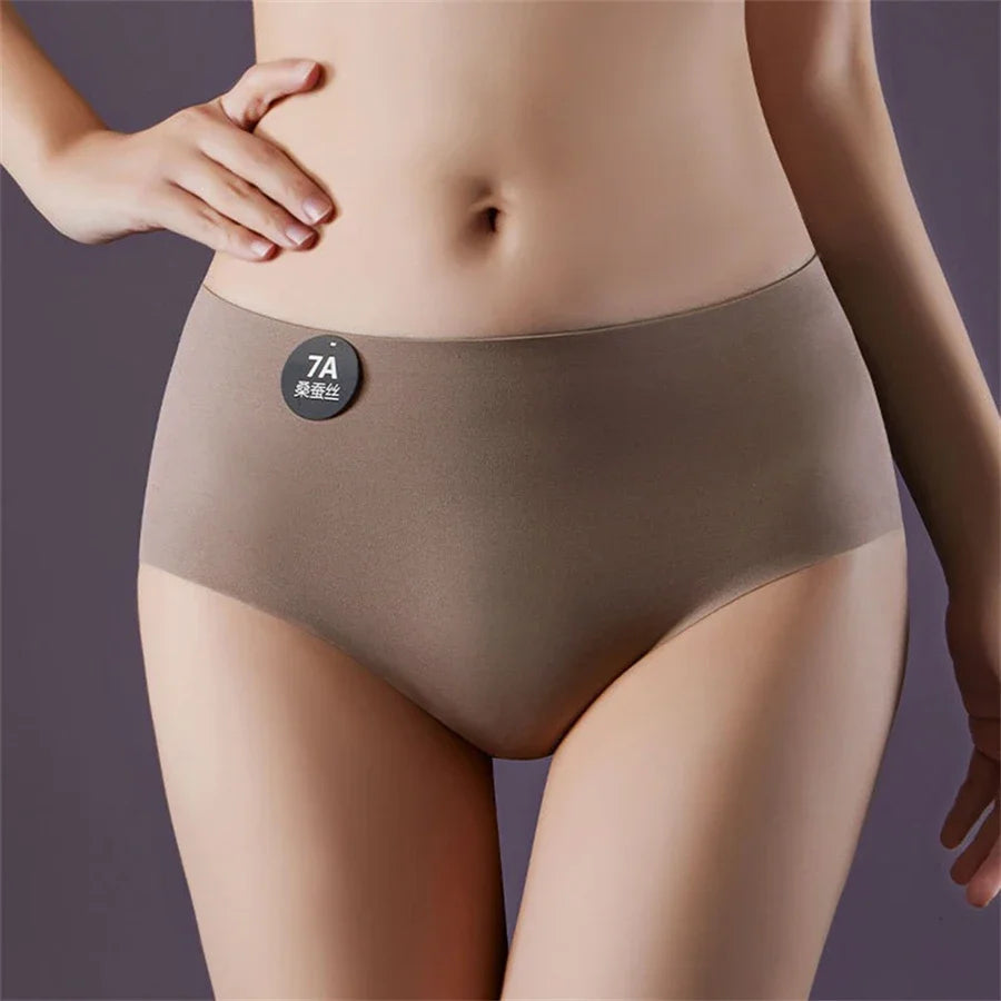 4PCS Seamless Mulberry Silk Underwear Ultral Thin Women's Panties Sexy High Elastic Invisible Briefs Soft Underpants Lingerie