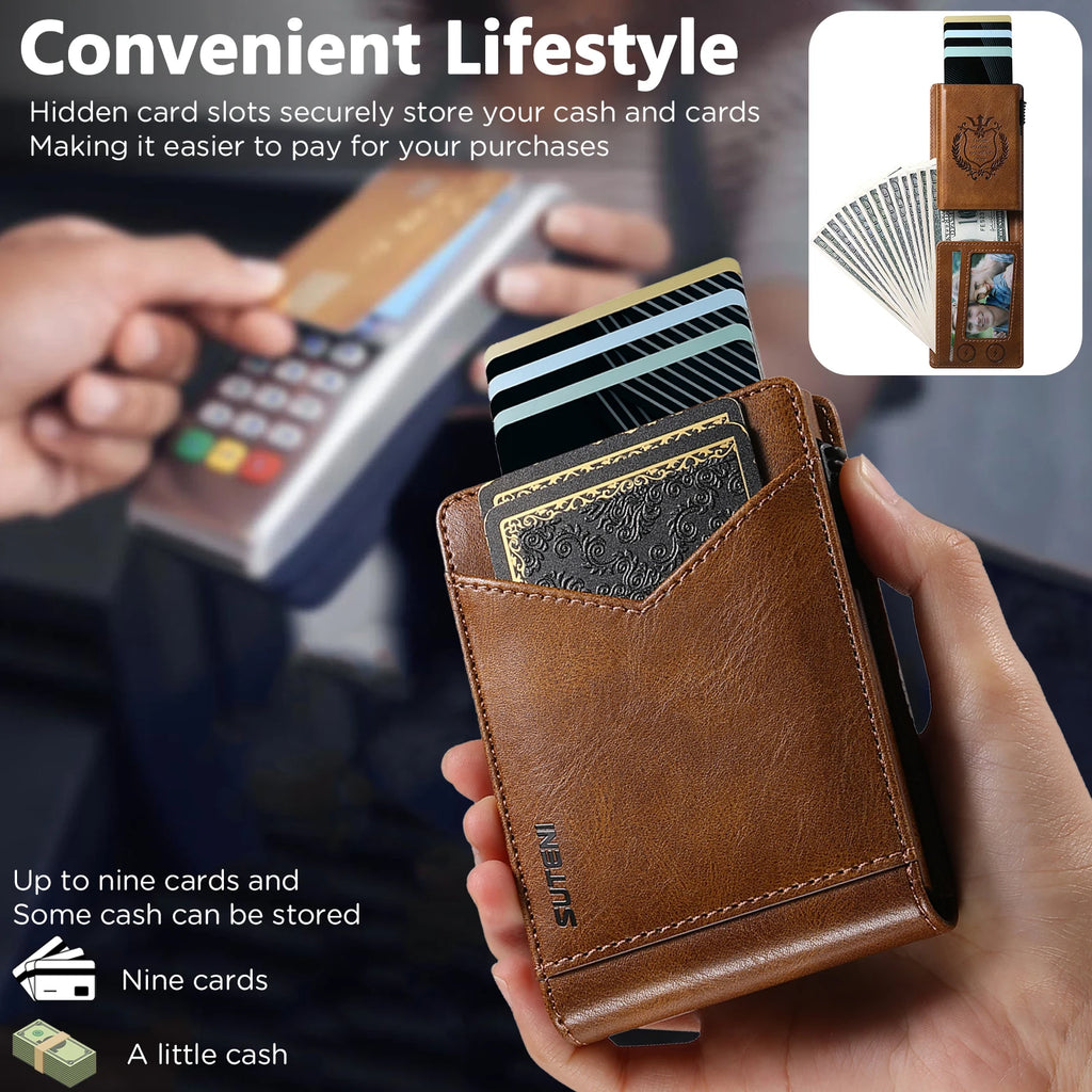 SUTENI Card Slot Wallet Flip Cover Faux Leather Card Box Pressing The Button Automatically Ejects The Card
