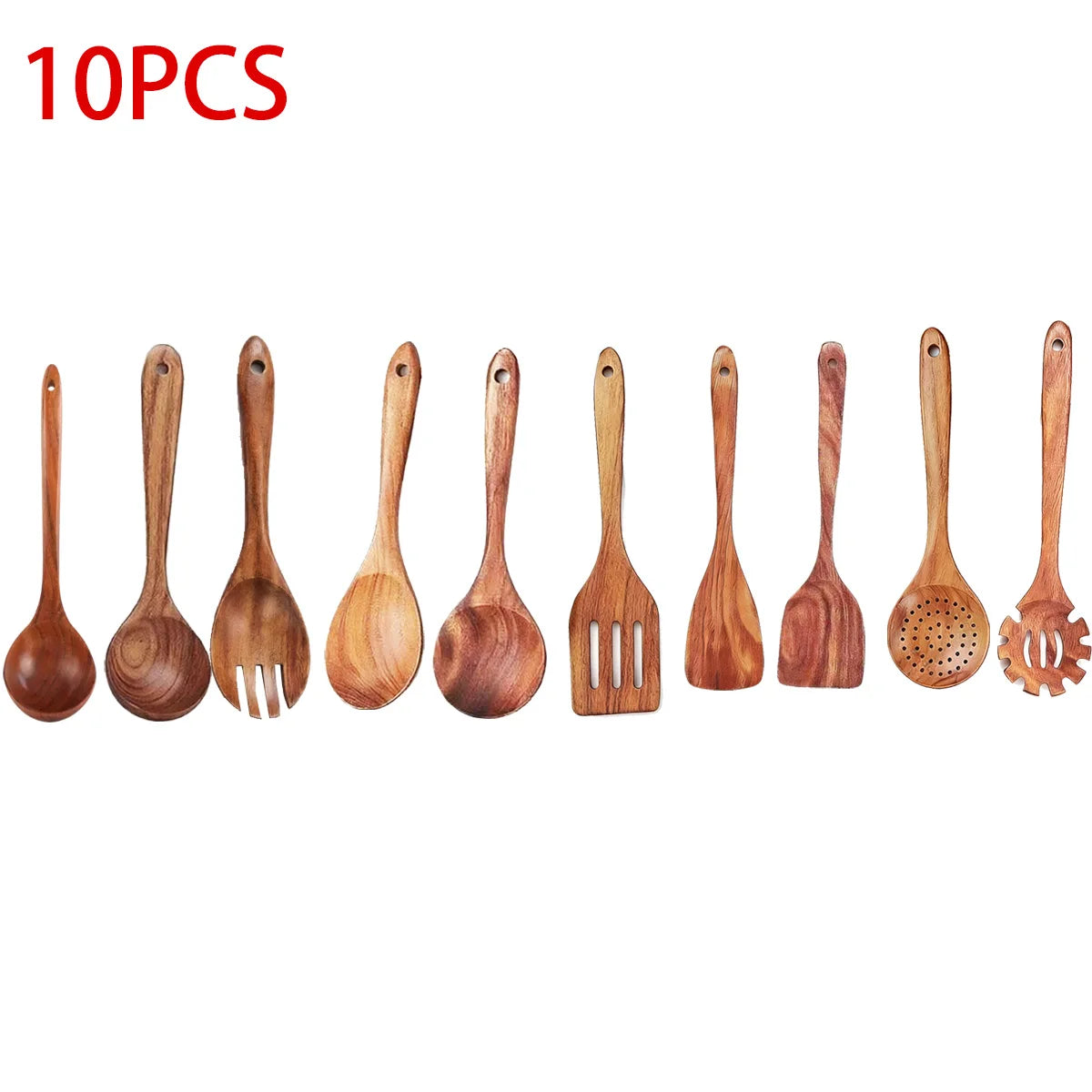 10-Piece Teak Wooden Cooking Utensil Set