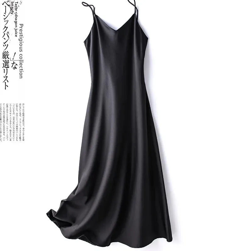 Silk Satin Wrap Dress Women's Base Fashion Spring Summer Beach Holiday Long Dress V-neck Sleeveless Empire Waist Ankle-length