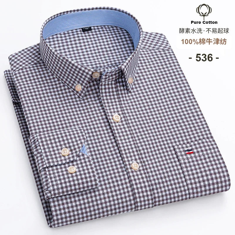Pure Cotton Oxford Mens Shirt Long Sleeve Casual Plain Solid Regular Fit Classic Dress Shirt For Men