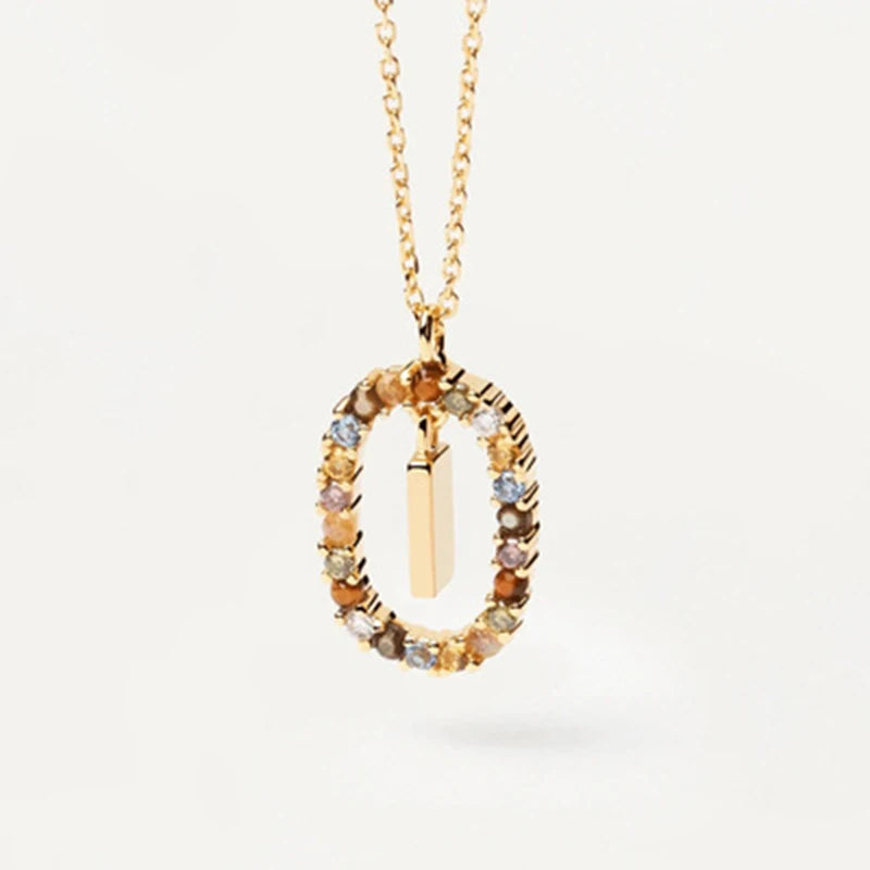 New 925 Sterling Silver Gold Letters A - Z Initial Necklace Zirconia Letter Pendant Long Chain Say My Name Fine Jewelry