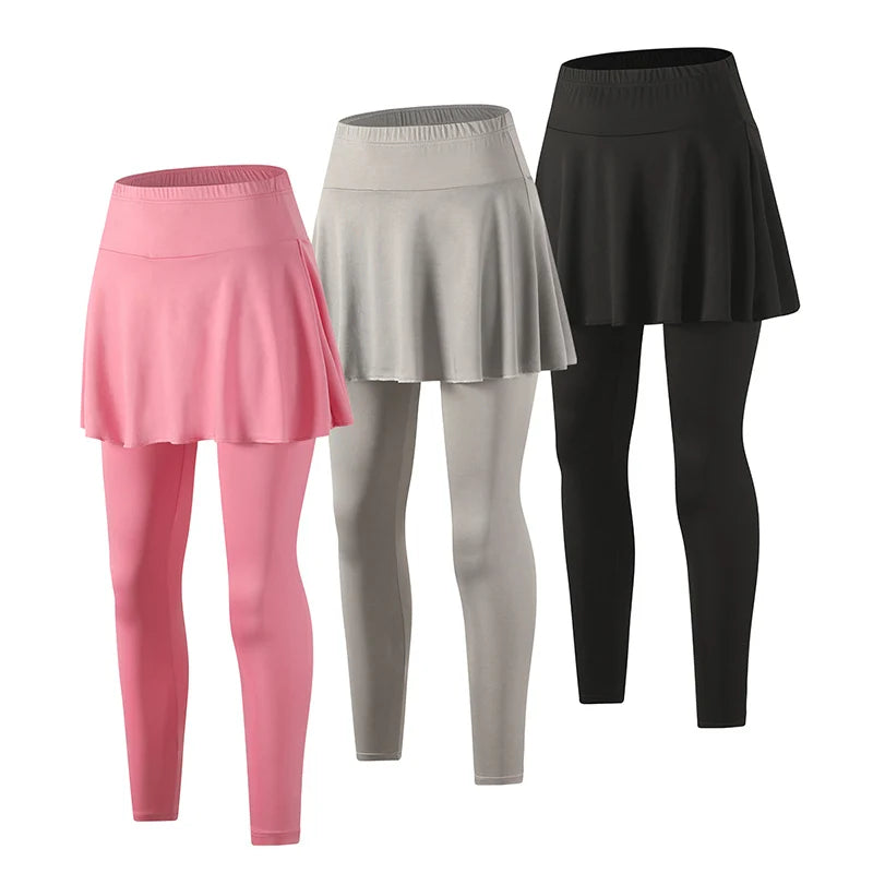 Ladies' summer solid color fashionable dress with pants, casual sports bottom skirt, pleated skirt running leggings casual pants