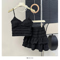 Small Girl Fashion Short Black Pink White 2 Piece Dress Sets 2pc Summer Sexy V Neck Camis Vest Top&Ruffles Cake Mini Skirt Suits