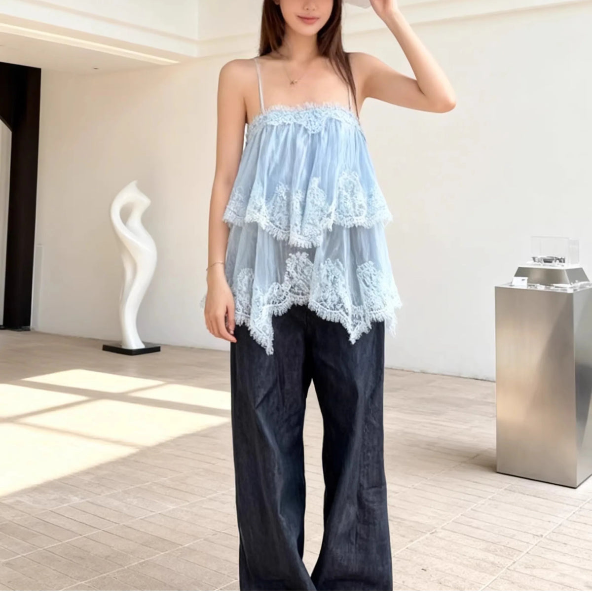 Exclusive Color Dyeing Heavy Work Multi-Layer Skirt Long Dress Women's Commute Style Sleeveless Outdoor Casual Polyester Fiber