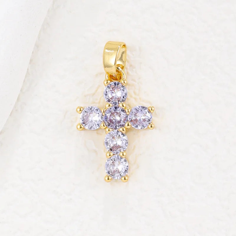 Collar de piedra natal para mujer con colgante de cruz de circonitas chapado en oro de 18 quilates, regalo elegante y atemporal