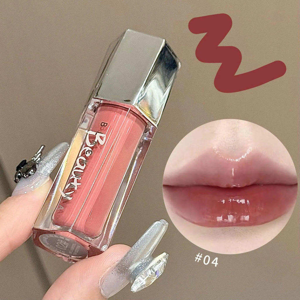 Ice Transparent Brown Lip Gloss Moisturizing Glossy Liquid Lipstick Water Light Glass Mirror Lip Glaze Long-lasting Beauty Lips