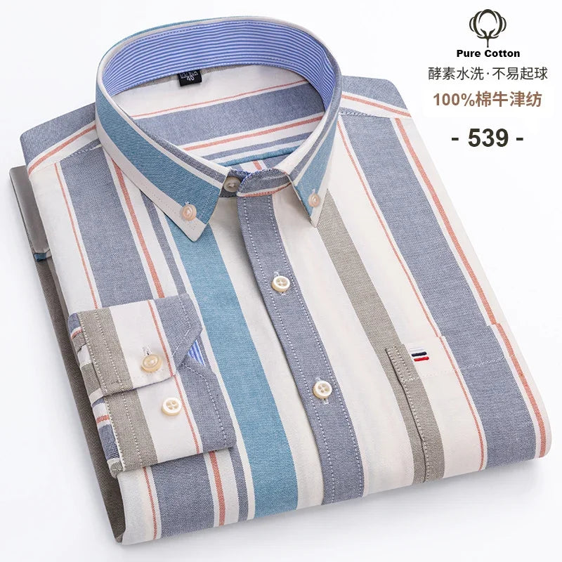 Pure Cotton Oxford Mens Shirt Long Sleeve Casual Plain Solid Regular Fit Classic Dress Shirt For Men