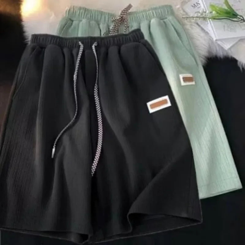 Summer Thin Shorts Women Men New Ice Loose Breathable Wide Leg Student Pants Embroidered Label Straight Casual Shorts Sweatpants
