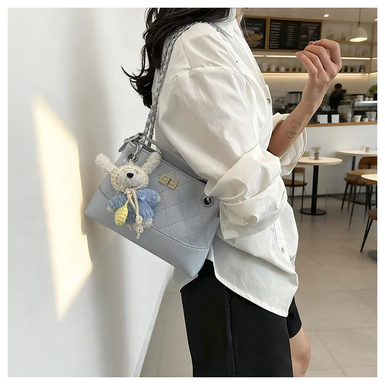 Korean Style Casual Women's Large Capacity Simple Tote Bag Fashion Trendy Underarm Leisure Handbag Daily Match PU Material