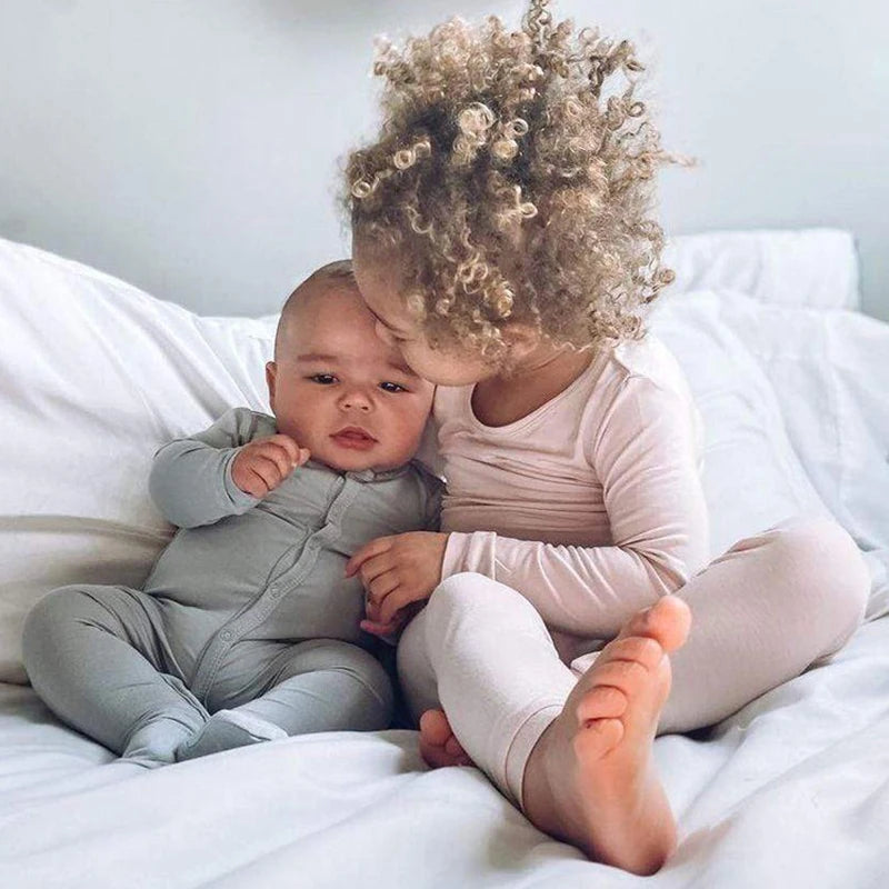 2026 Bamboo Fiber Toddler Kids Pajamas Clothes Solid Hight Elasticity Breathable Sleepwear Set For 9M-7T Boy Girl Loungewear
