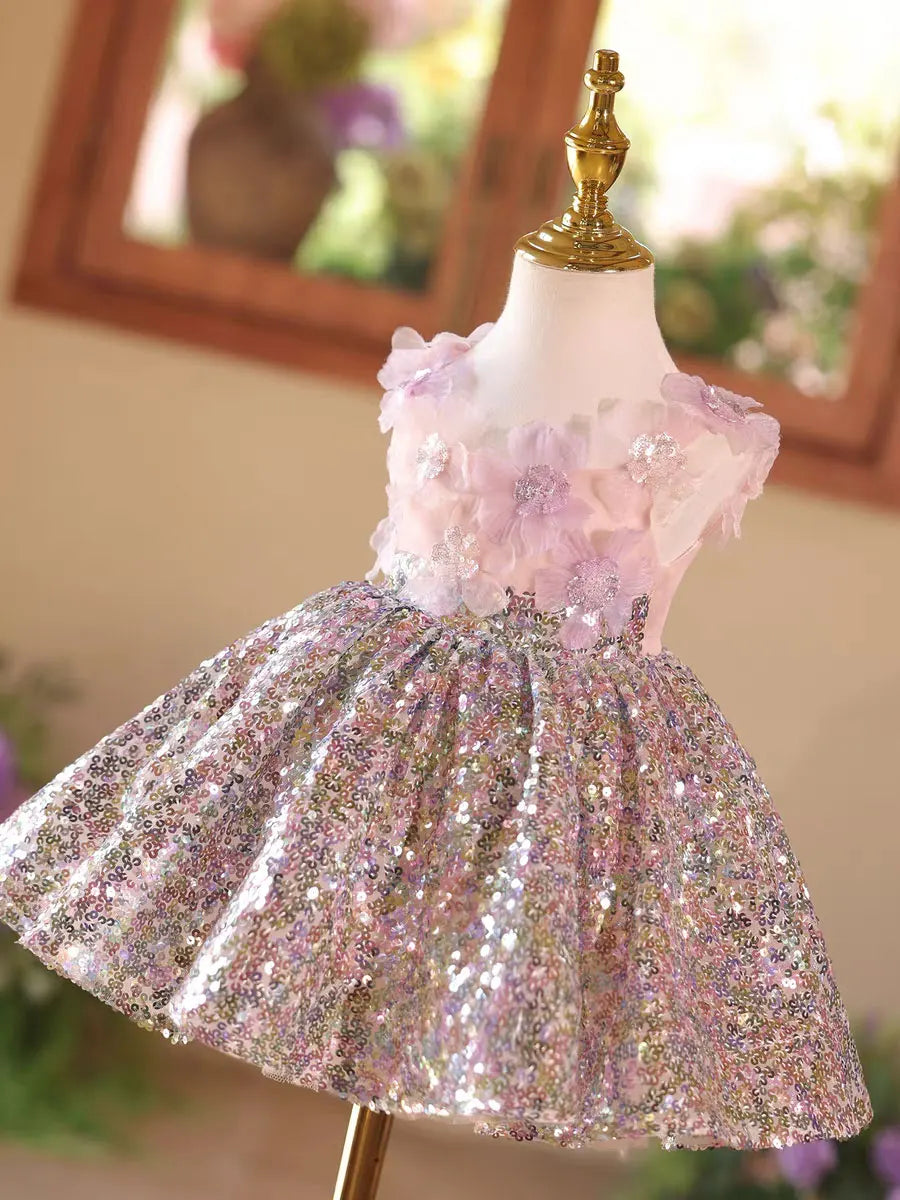 Dreamy Vow D154 Pink Flower Girl Dress Sequined Knee Length Kids Princess Wedding Birthday Holiday Party Pageant Festival Gown