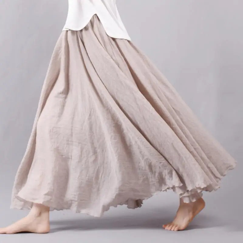 Women's Elegant High Waist Linen Maxi Skirt 2026 Summer Ladies Casual Elastic Waist 2 Layers Skirts Saia Feminina 20 Colors SK53