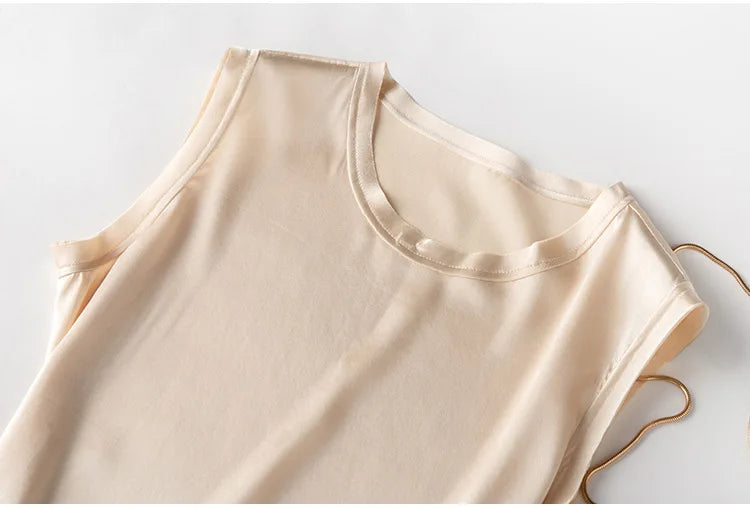 Heavy Silk Women's Sleeveless Top T-shirt Autumn Silk Top Silk Satin Bottom Top Solid Color T-shirts Satin Shirts for Women