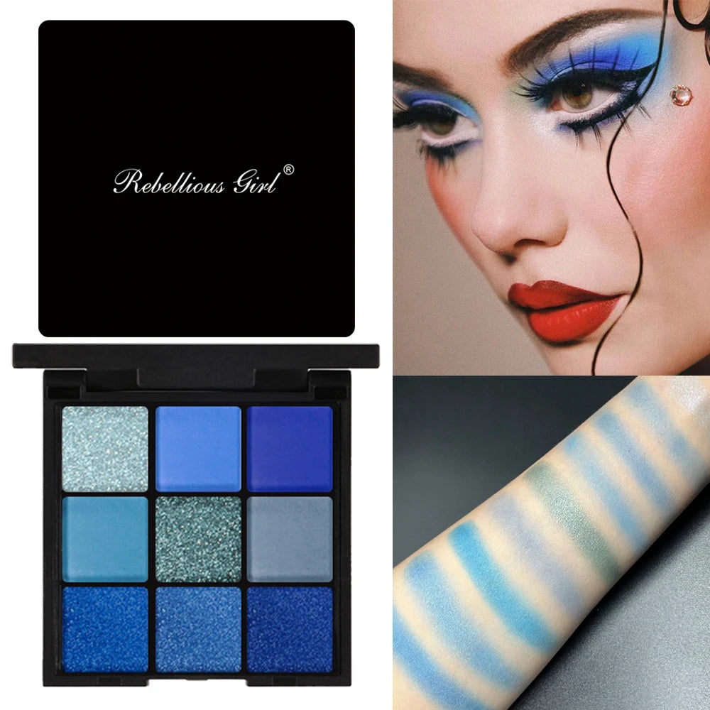 9 Color Blue Eyeshadow Palette Waterproof Sweatproof For Stage And Festival Performance