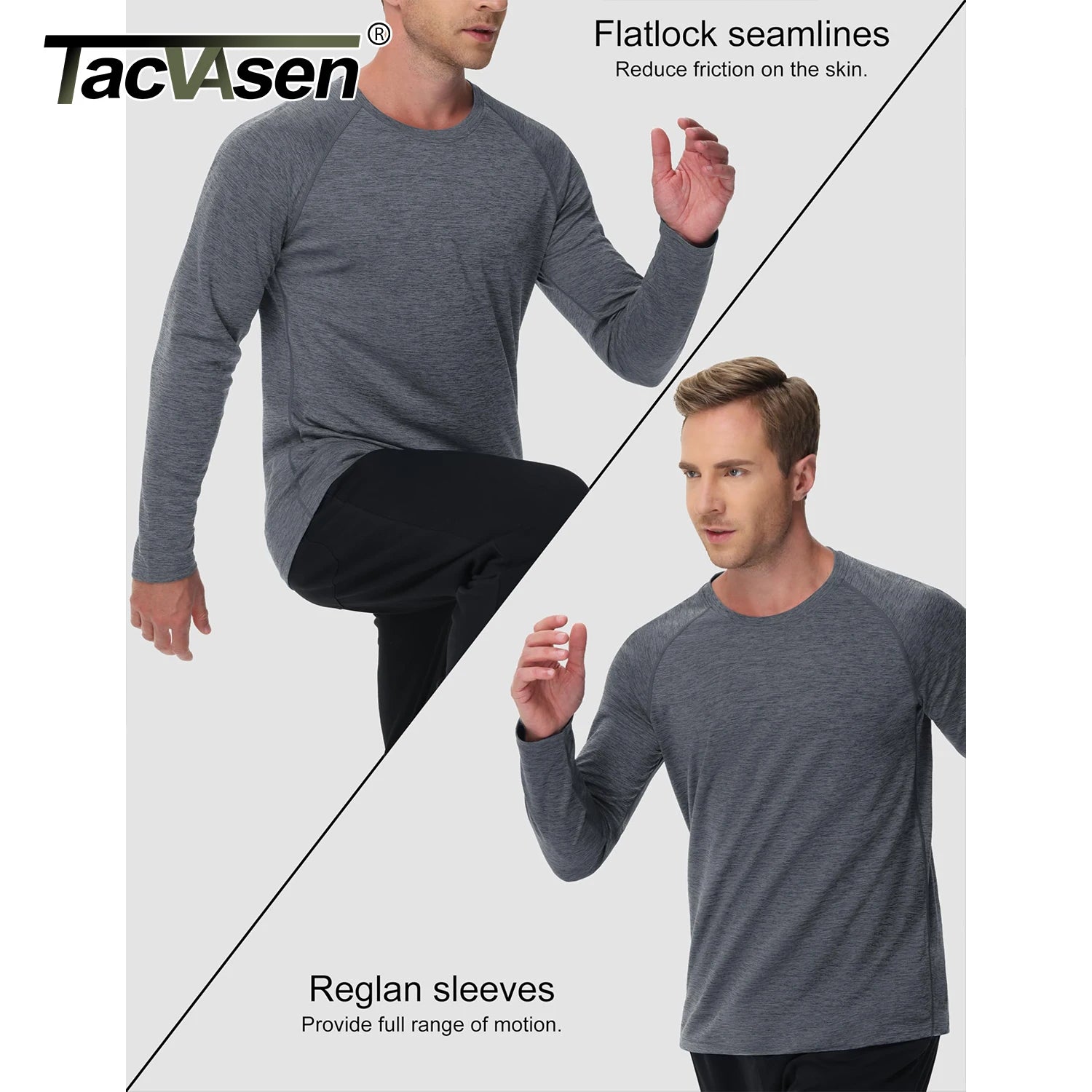 TACVASEN UPF 50+ Workout T-shirts Mens Quick Dry Long Sleeve Athletic Shirts Performance Sports Running Tee Tops Sun Protection