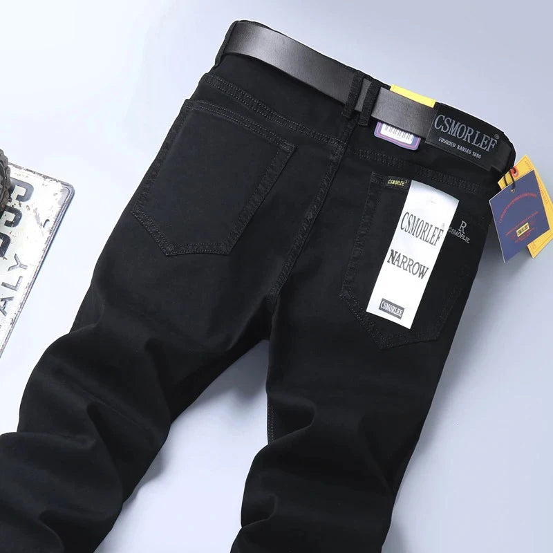 Men's Thin Jeans 2026 Spring Summer Regular Fit Denim Trousers With Stretch Washed Light Blue