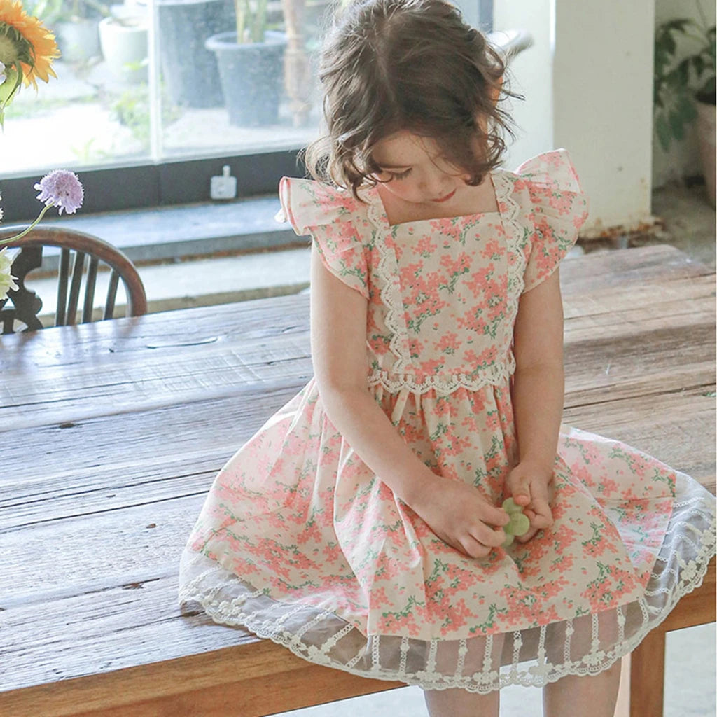 Korean Summer 2026 Girls' Dress Elegantly Floral Backless Children's Clothing Korean Style Kids' Fashion Available Now