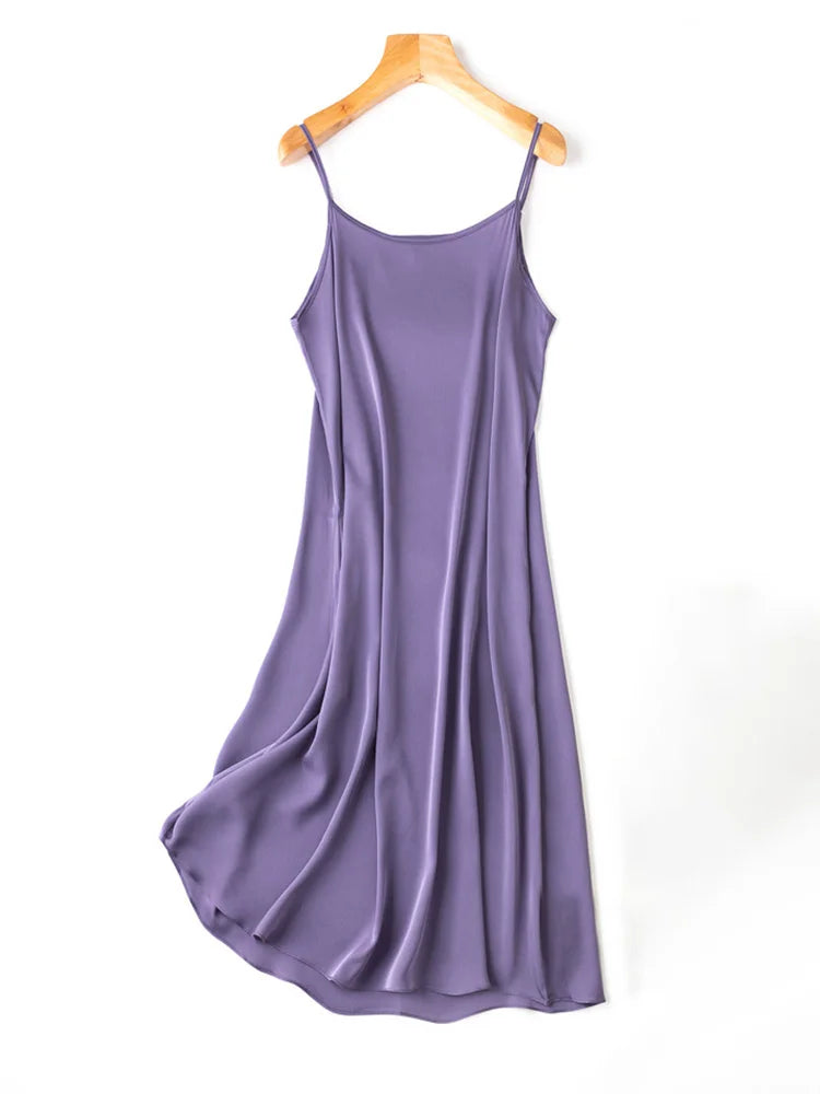 SuyaDream Women Silk Dress 93%Silk 7%Spandex Spaghetti Strap Mid Dresses 2024 Summer New Clothes Blue