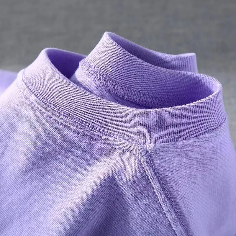 Zefansuli Heavyweight Cotton T-Shirt - Gray-Purple Round Neck Tee