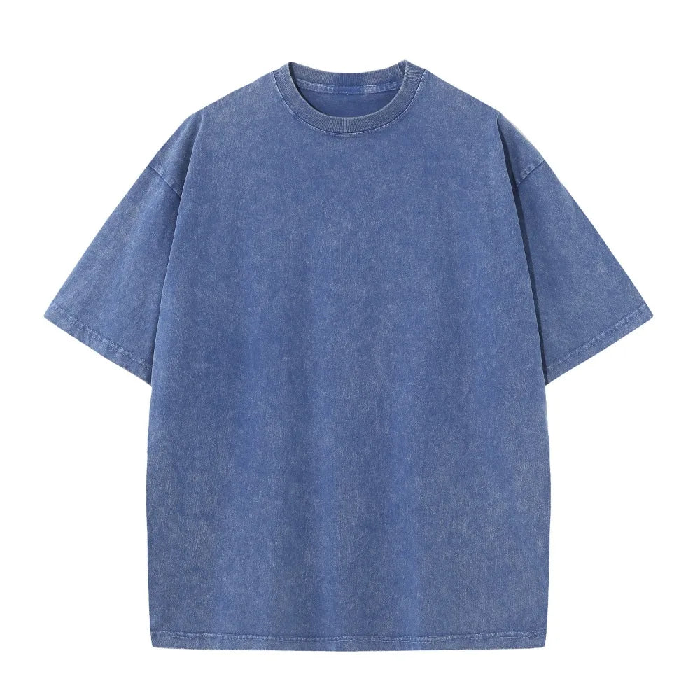 Mens 230G Cotton T Shirt Vintage Washed Short Sleeve Tee For Men Large Size Casual Everyday Wear