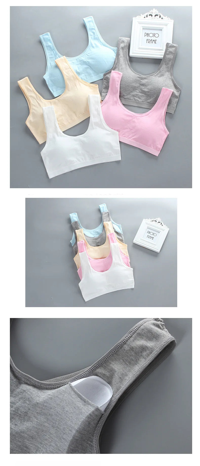 3PCS Kids Cotton Sports Training Bra Solid Color Young Children Underwears Teenage Girls Crop Tops Development Student Vest Bras