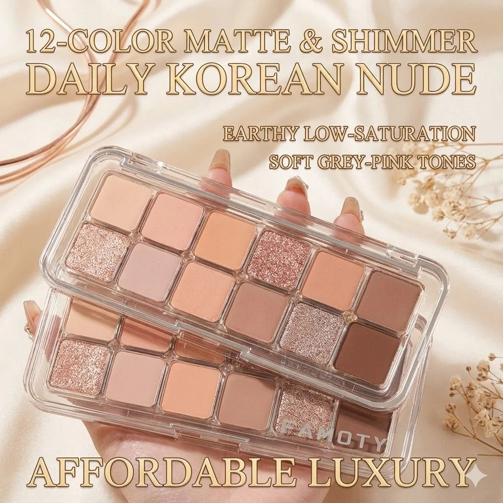 12-Color Low Saturation Eyeshadow Palette All Matte Tea Apricot Eye Makeup Palette Daily Earth Makeup Long Lasting Eye Shadows