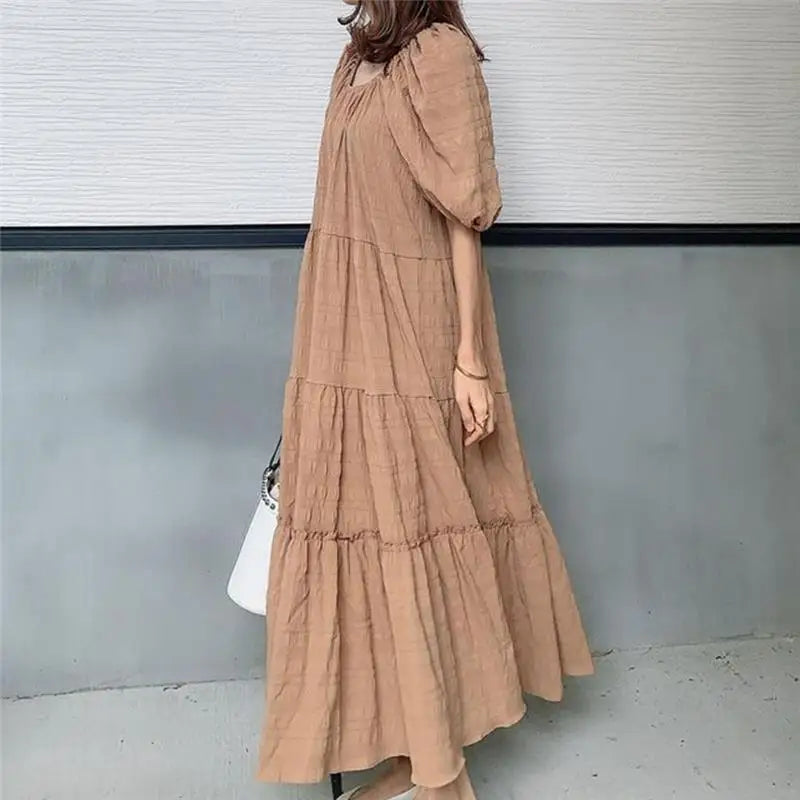 Fairy Tale Slimming Long Skirt Dress Super Fairy Big Swing Skirt Women's Fashion Summer City Walk High Collar Long Sleeve Dress