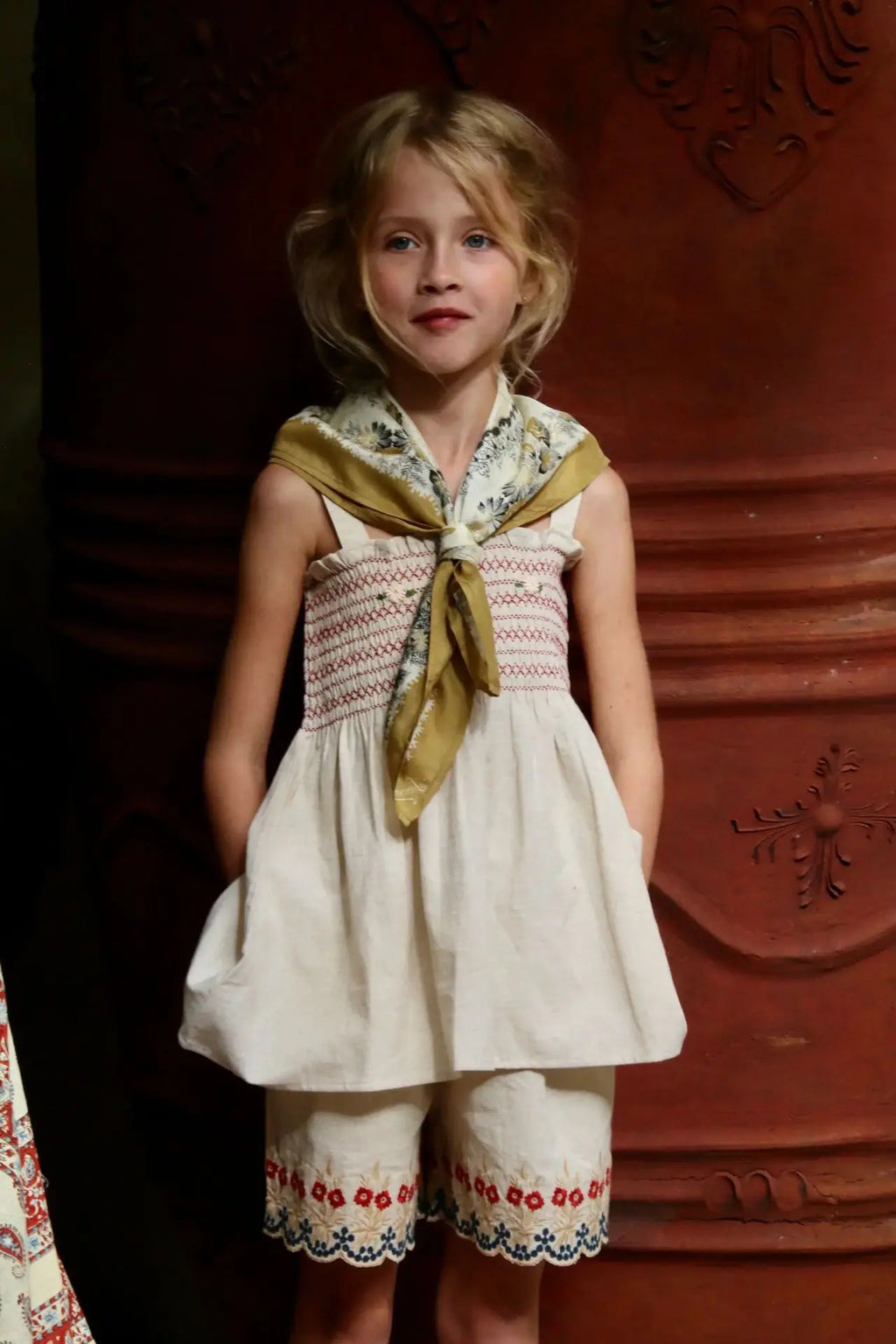 Children's Dress 2026 Summer New Product BD Girls Pastoral Embroidery Wrap Bubble Sleeve Shirt Skirt Princess Dress