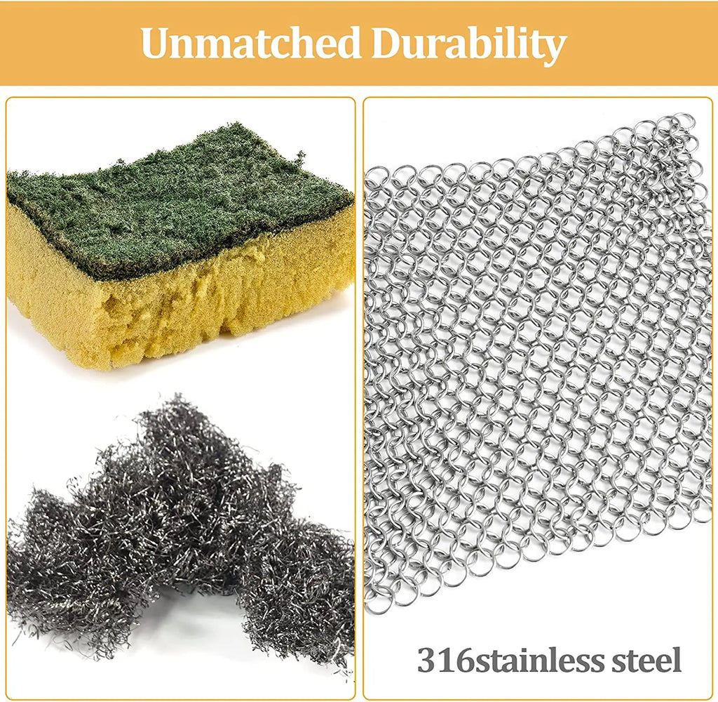 Leeseph Kitchen Cleaning Ring Stainless Steel Cleaner Chainmail Scrubber Accessories Reusable Washing Net Cleaning Tool for Home