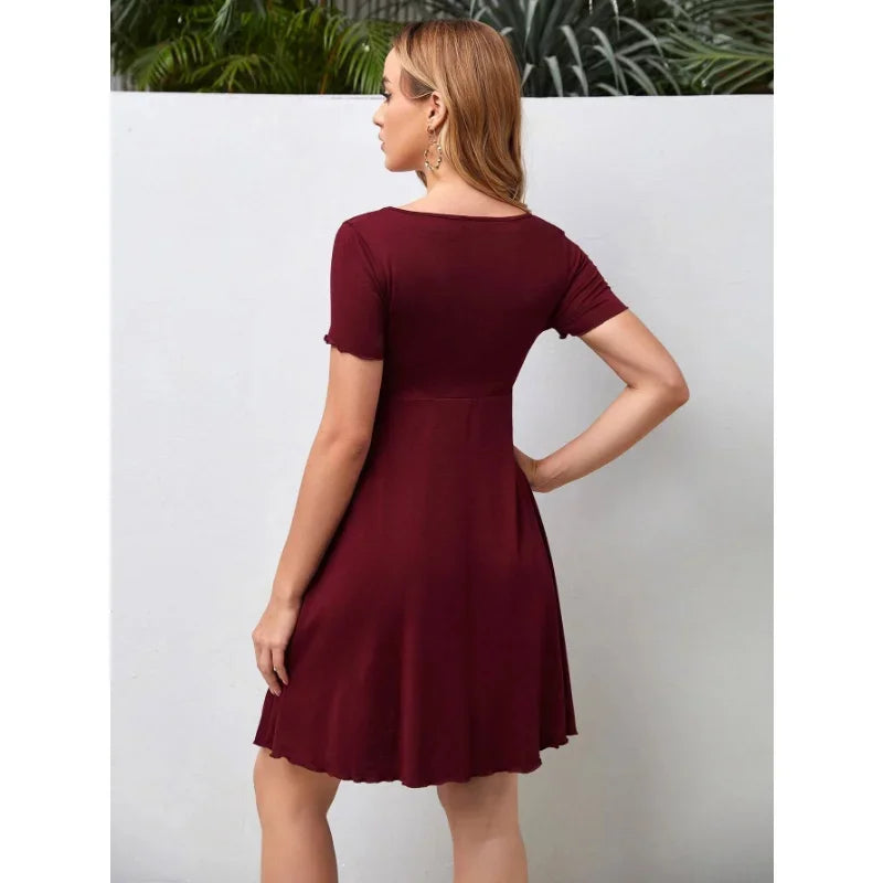 Women's V-Neck Maternity Dress – Loose Fit, Plus Size