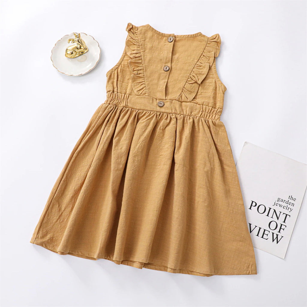 Children's Flying Sleeve Cotton Dress Girls' Skirt Summer Clothing Solid Color Short Ins