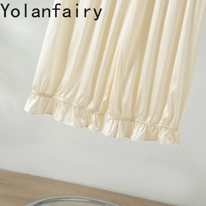 YOLANFAIRY 93% Real Mulberry Silk Pajamas for Woman 2026 Spring Summer High-end Sets Woman 2 Piece Short Sleeve Pijamas De Mujer