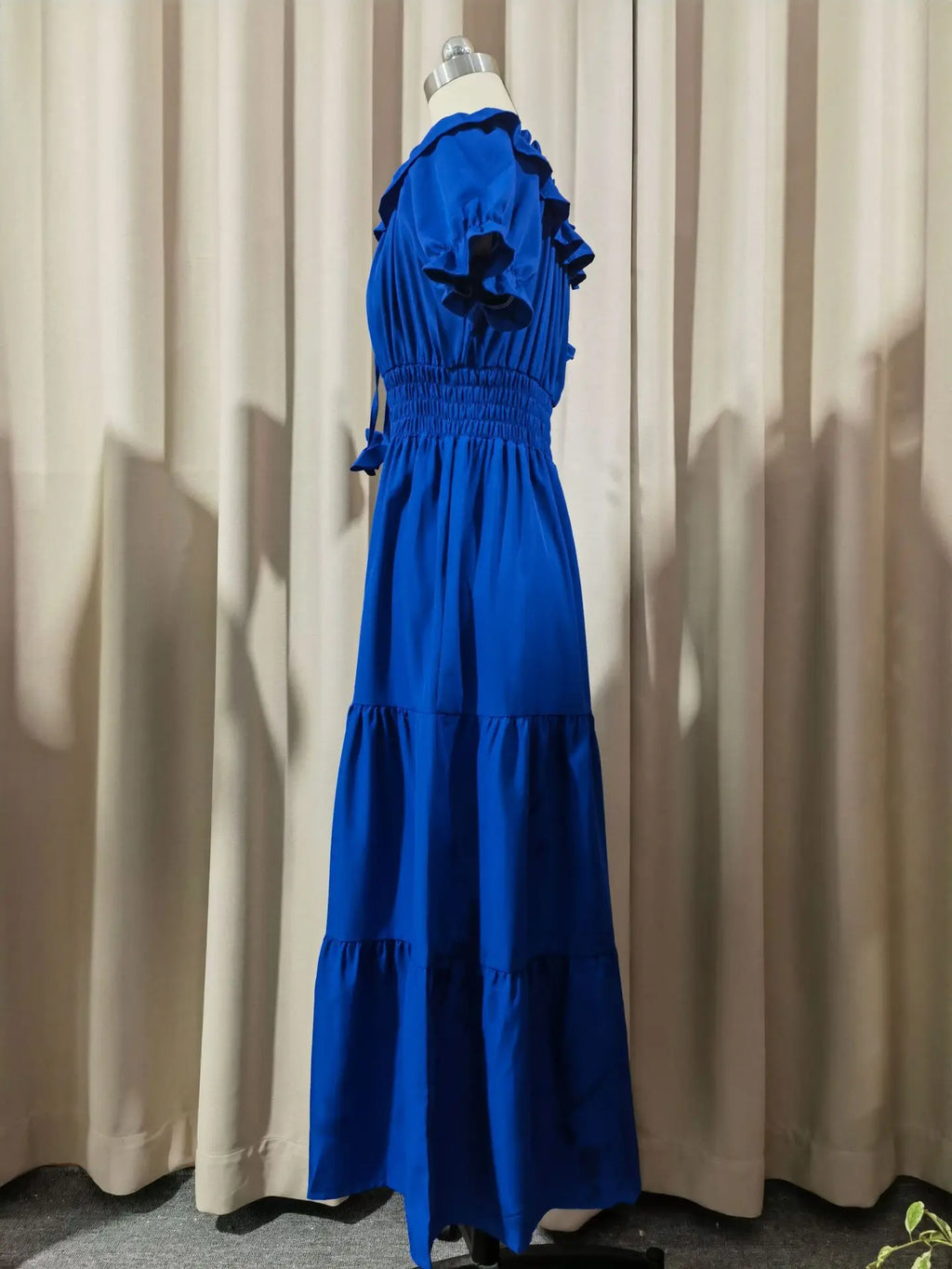 2026 Elegant Women's Off Shoulder Ruffle Sleeve Dress Fashion Solid Color Elastic Waist Tiered Maxi Dresses