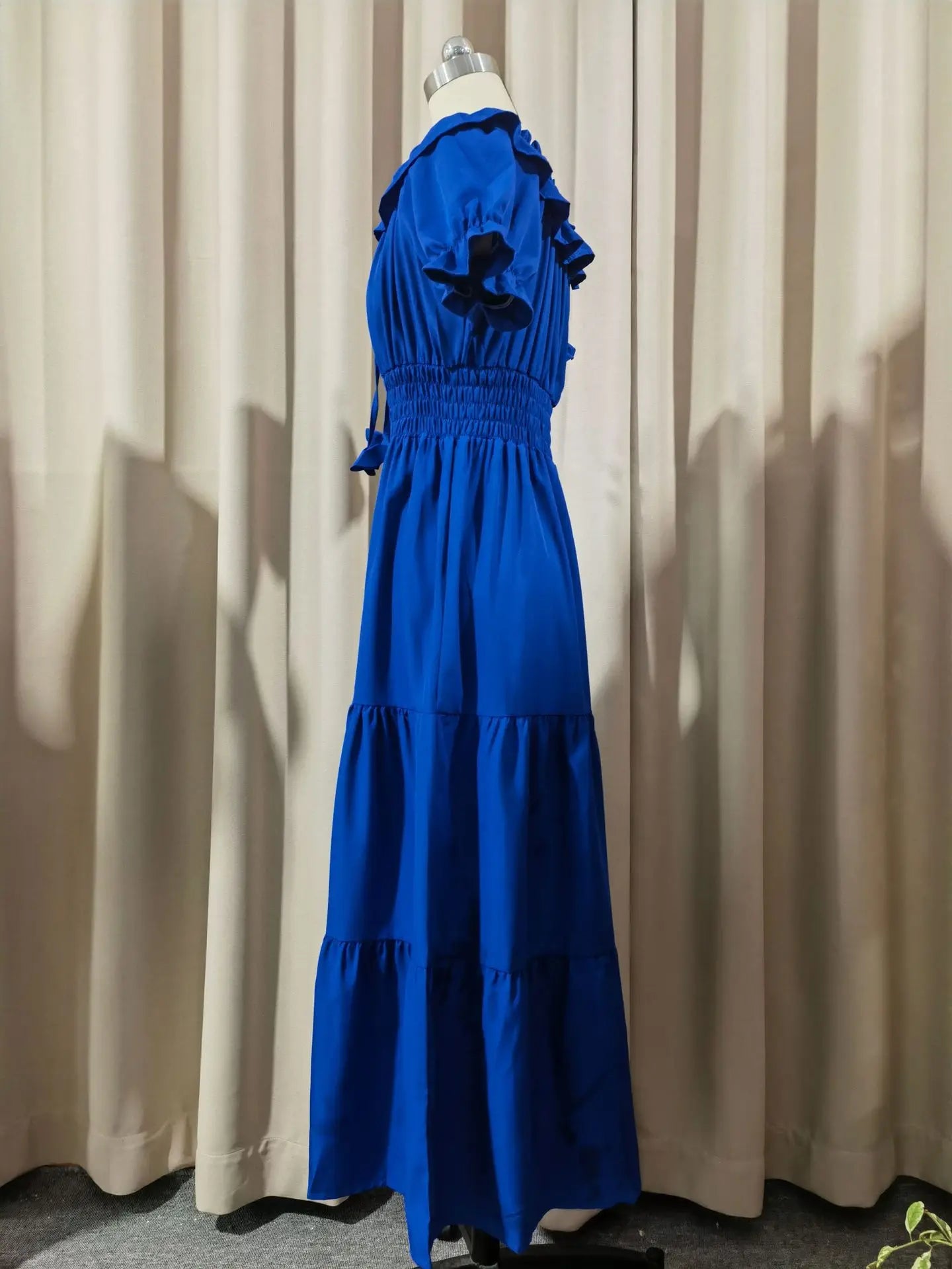 2026 Elegant Women's Off Shoulder Ruffle Sleeve Dress Fashion Solid Color Elastic Waist Tiered Maxi Dresses