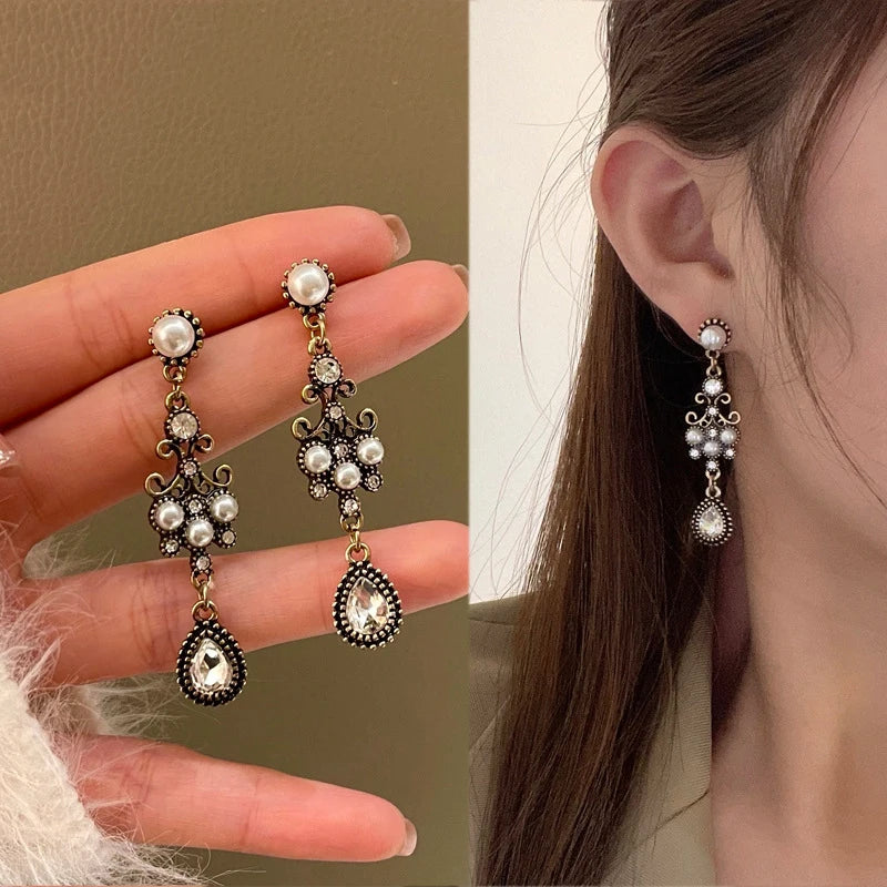 Korean Fashion Style Pearl Long Tassel Clip on Earrings for Women Simple Temperament Long Chain Non-piercing Ears Clip Earrings