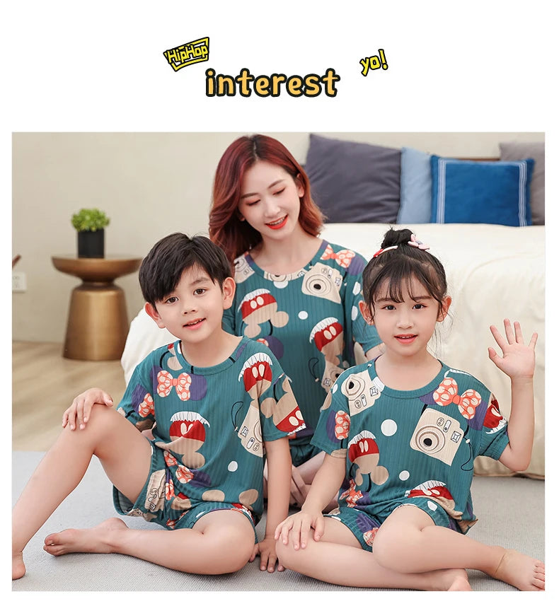 Unisex Kids Summer Pajama Set - Short Sleeve Cute Print Homewear